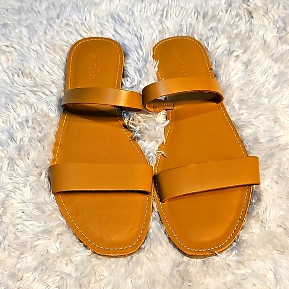 Madewell Shoes - Madewell Women Tan Leather Double Strap Slide Sandals Slip On Flat‎ Shoes